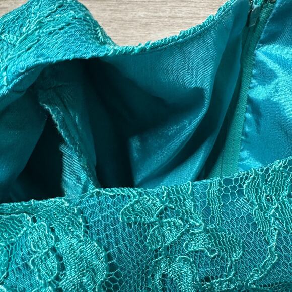 VTG Cachet Bari Protas 80s Lace Overlay Blouse Top 8 NWT USA Turquoise Back Zip - Picture 7 of 8